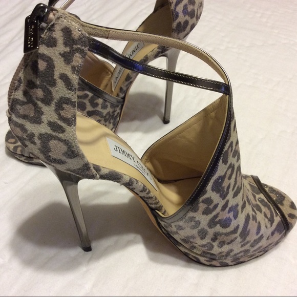 Jimmy Choo Grey Leopard Print Platform Heels - Picture 4 of 15